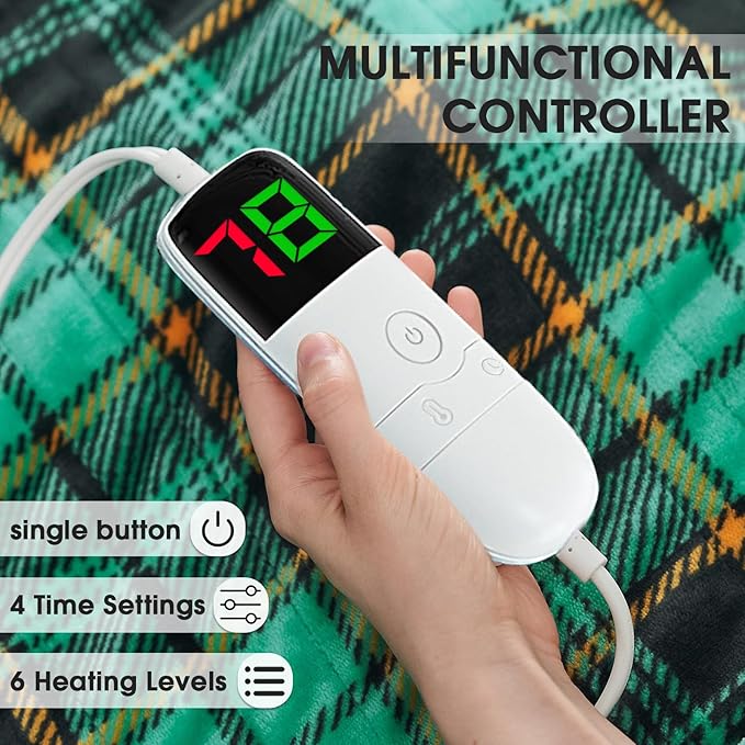 Green Heated Blanket Electric Throw 50X60, Christmas Heating Blanket for Couch, Plaid Sherpa Winter Blankets Warmer, 10 Heating Levels & 8-Hour Auto Off, Fast Heated House Warming Gifts New Home Decor