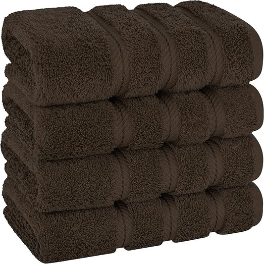 American Soft Linen Luxury Hand Towels for Bathroom, 600 GSM 100% Cotton Turkish 4 Piece Hand Towel Set, 600 GSM Hand Face Towels for Kitchen, Brown Hand Towels