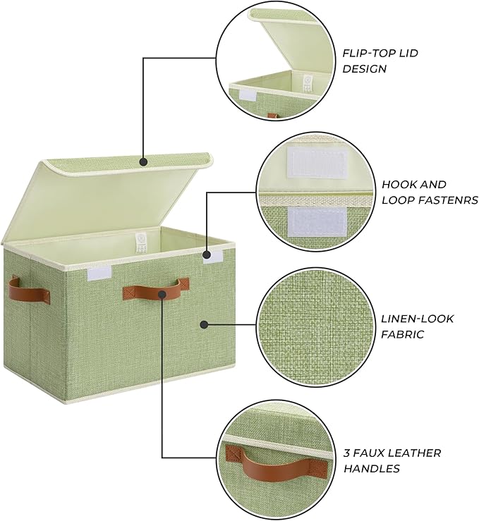 GRANNY SAYS Fabric Storage Bins with Lids, Decorative Storage Boxes, Keepsake Memory box, Shelf Baskets for Closet, Green, Large, 2-Pack