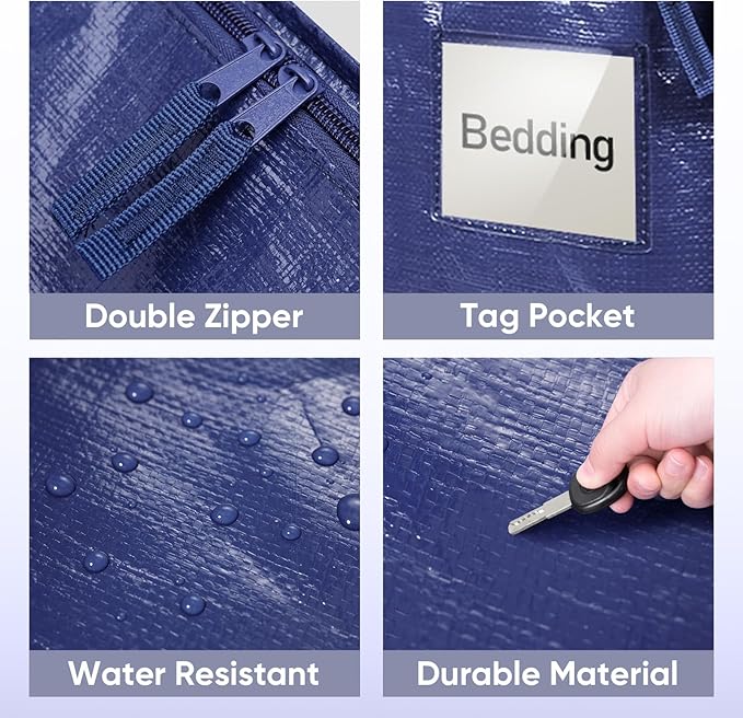 TICONN 6 Pack Extra Large Moving Bags with Zippers & Carrying Handles, Heavy-Duty Storage Tote Moving Boxes for Space Saving (6 Pack, Navy)