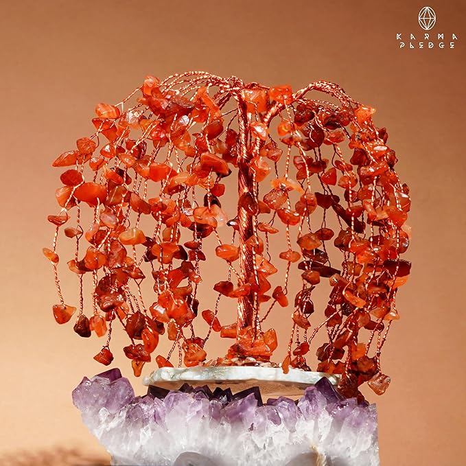 Carnelian Crystal Tree of Life Chakra Healing, Home and Office Desk Decor, Feng Shui Bonsai Trees for Postive Energy, Money, Good Luck, Christmas Decor, Spiritual Birthday Gifts for Women, Mom