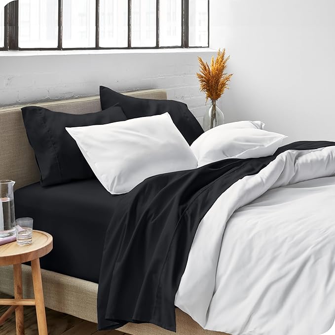 Bare Home Twin Sheet Set - 1800 Ultra-Soft Microfiber Bed Sheets - Double Brushed - Deep Pockets - Easy Fit - Extra Soft - 3 Piece Set - Bedding Sheets & Pillowcases (Twin, Black)