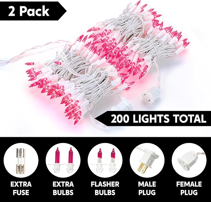 Joiedomi Christmas String Lights Indoor,200(2×100) Mini Pink Light,42.8 FT Lighting Decor for Dorm Classroom Bedroom Holiday Wedding Party Garland Birthday Festival,White Wire
