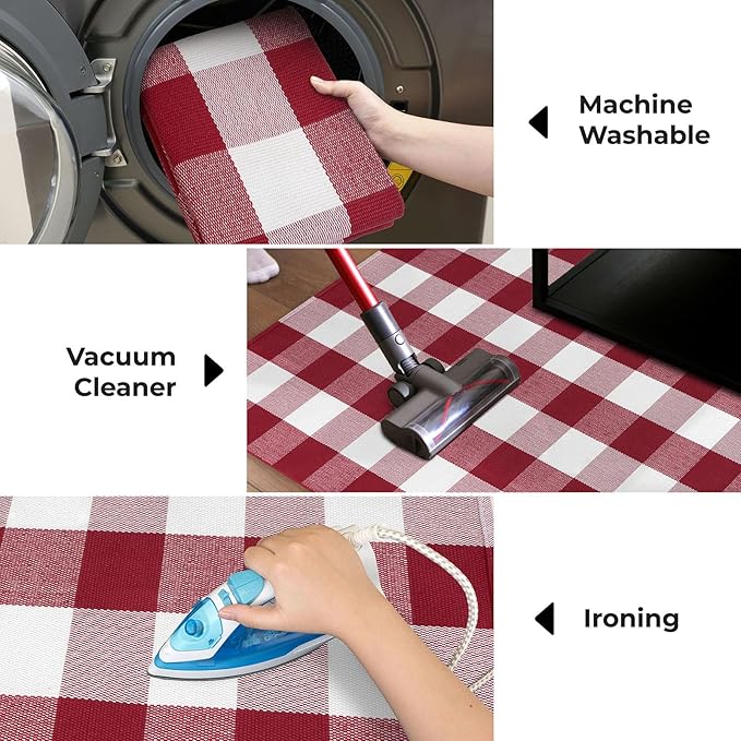 KOZYFLY Buffalo Plaid Rug 2x8 Ft Runners for Hallways Washable Checkered Rug Red and White Christmas Rugs Woven Cotton Kitchen Fall Rug Halloween Decor for Hallway Kitchen Living Room