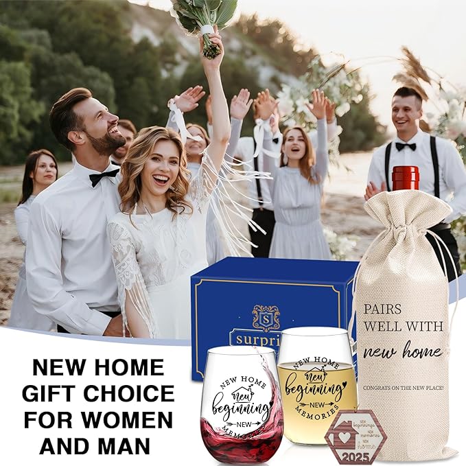 Housewarming Gifts for New Home Closing Gifts for Home Buyers, House Warming wine glasses for Men Women Couple Families Friends Coworkers, First House Present Ideas