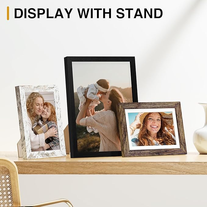 Vittanly 15 Pack Picture Frames Collage Wall Decor for Mounting or Tabletop, Gallery Frame Set for Family, Multi Sizes Including 3pcs 8x10, 6pcs 5x7, 6pcs 4x6, Black, Brown and Distressed White