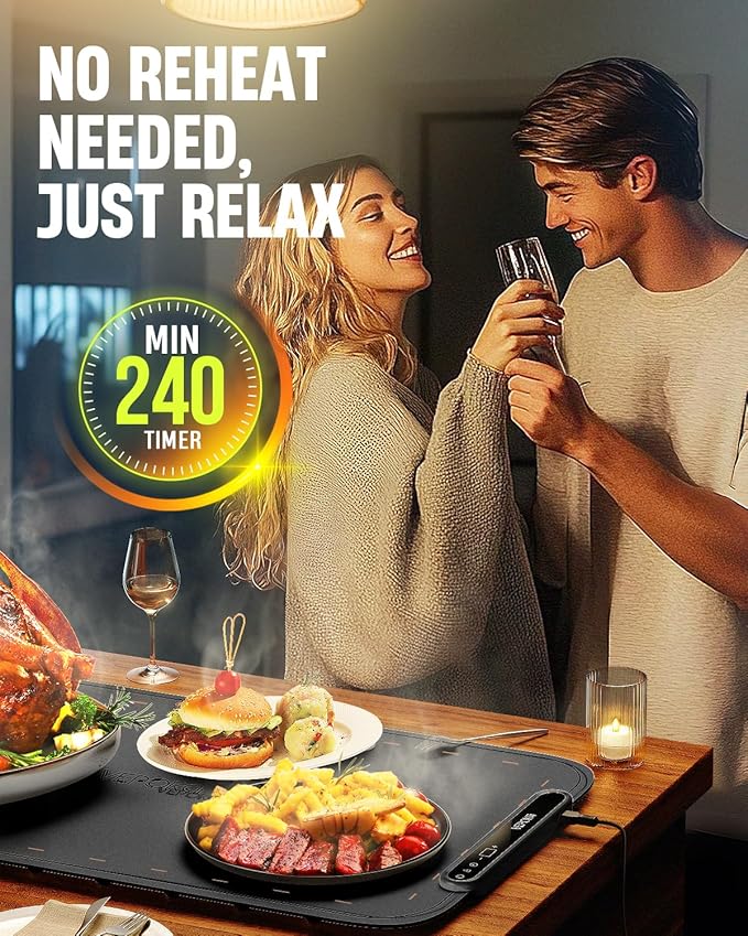 Food Warming Mat for Buffet, VEPOKA Food Warming Mats for Countertop, Silicone Heating Mat with 7 Temperature Levels& Auto Shut-Off, Food Warmers for Parties, Gatherings, Everyday Use