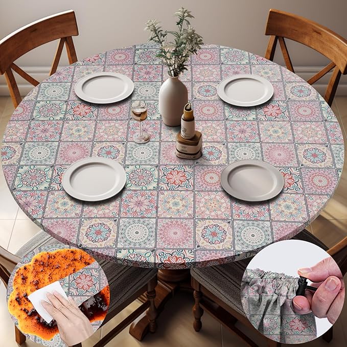 Fitted Round Tablecloth for 36-44" Tables Spring Summer Fall Rustic Stain Resistant Mantel para Mesa Redonda Kitchen Living Room Needs Campers Picnic Inside Outdoors Supplies