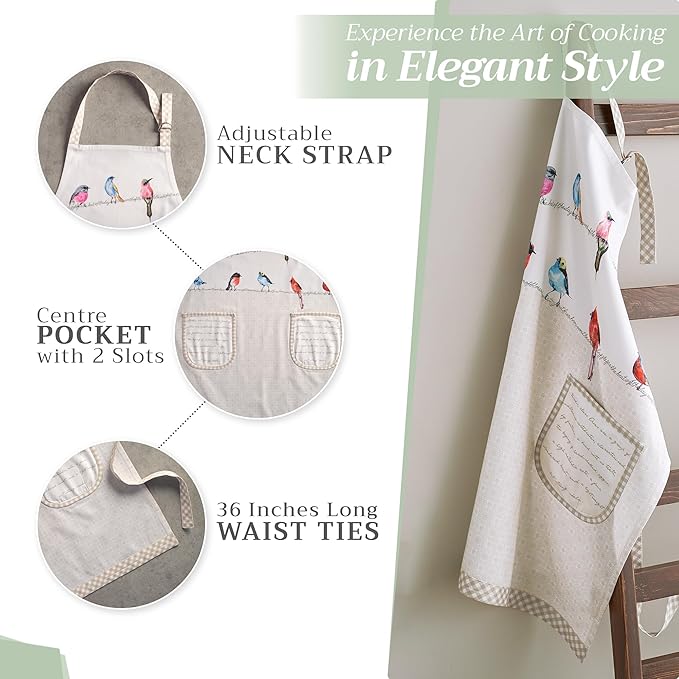 Maison d' Hermine 100% Cotton Apron for women with Pocket Kitchen Chef Apron for Men Cooking Gardening Server Waitress