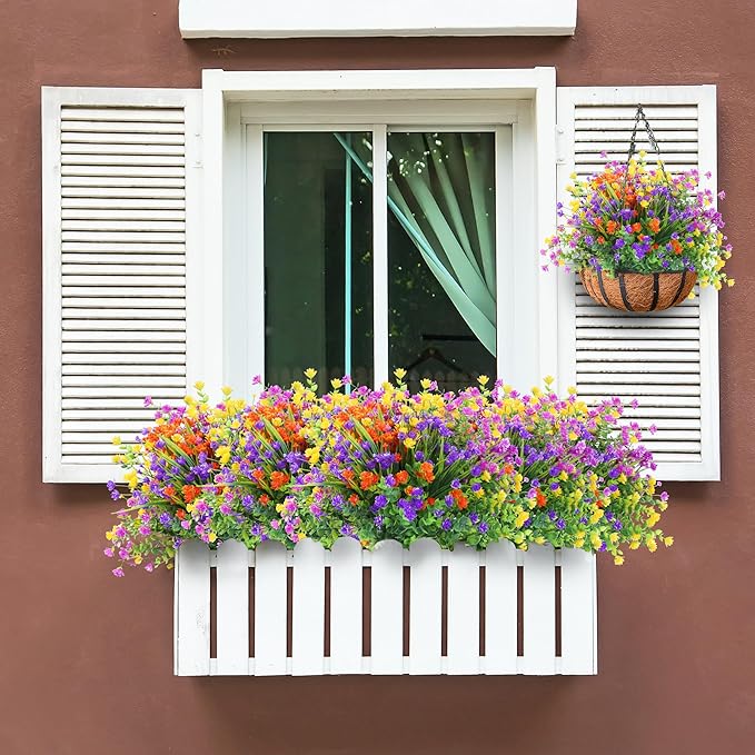 Sggvecsy Artificial Flowers for Outdoors 24 Bundles UV Resistant Boxwood Shrubs Artificial Eucalyptus Fake Plants Faux Plastic Greenery for Farmhouse Garden Home Indoor Outdoor Decoration（Mixed）