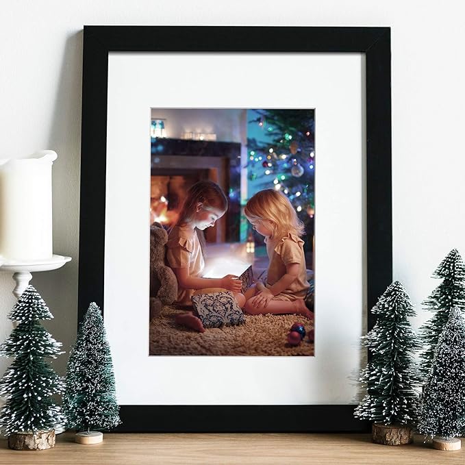 Egofine 11x14 Picture Frames Set of 4, Made of Solid Wood Covered by Plexiglass 5x7 and 8x10 with Mat or 11x14 without Mat, for Table Top Display and Wall Mounting Photo Frame Black