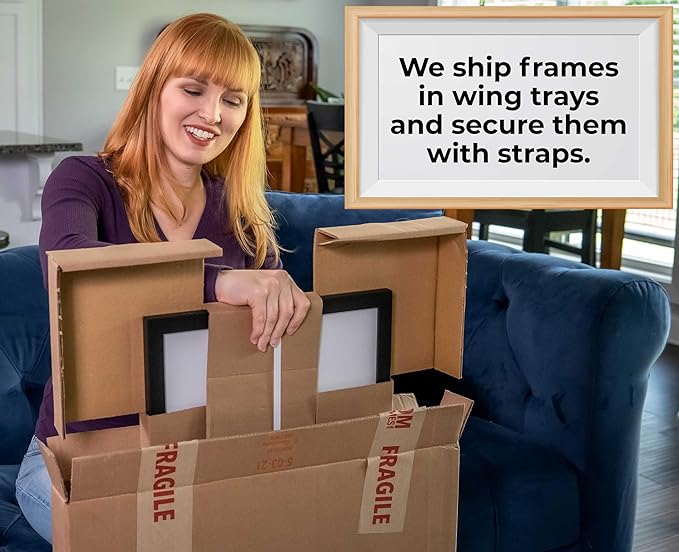 6x42 Frame Black Real Wood Picture Frame Width 0.75 Inches | Interior Frame Depth 0.5 Inches | Noir Classique Mid Century Photo Frame Complete with UV Acrylic, Foam Board Backing & Hanging Hardware