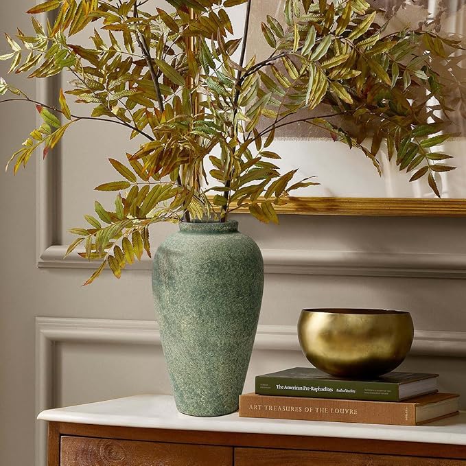 Ceramic Flower Vase Home Decor - 9.2 inch Large Farmhouse Table Vases, Rustic Decorative Vases for Kitchen Living Room Coffee Dining ShelfMantel Decoration