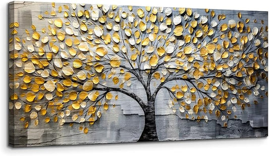 crmotu Tree of Life Large Wall Art for Living Room, Golden Tree Neutral Abstract Canvas Painting Art Prints, Nature Plant Modern Pictures Wall Decor for Bedroom Bathroom Dining Room Office 24"X48"
