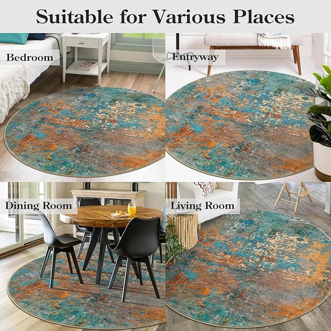 Lahome Modern Abstract 6ft Round Rug - Colorful Living Room Rug Soft 6x6 Circle Rugs for Dining Room Bedroom Non Slip, Contemporary Indoor Floor Carpet for Nursery Coffee Table Home Office Decor