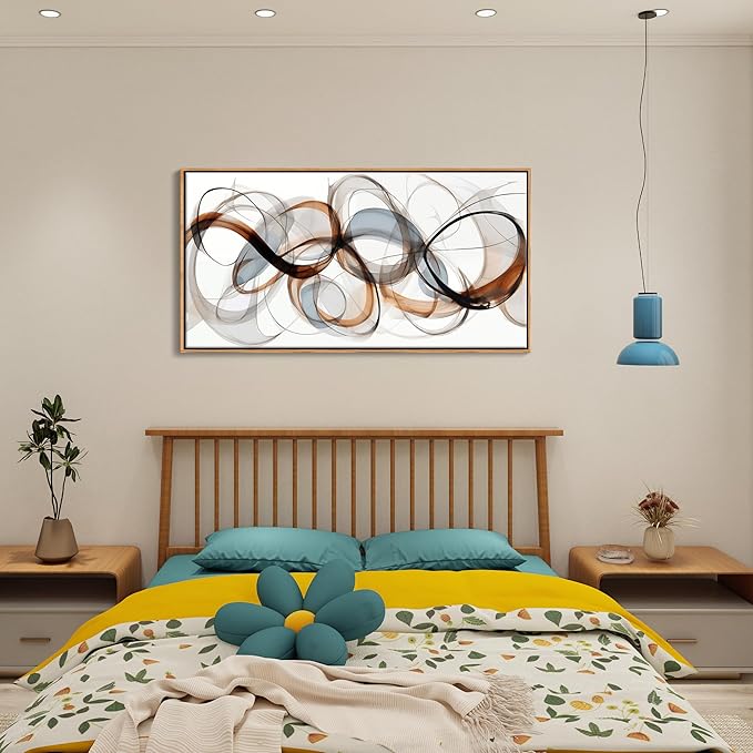 Textured Abstract Wall Art: Framed Canvas for Living Room,Office Decor - Large, Modern, Minimalist, Brown Painting - Kitchen, Family Wall Decor 24×48IN Wood Frame Dedroom Decorations