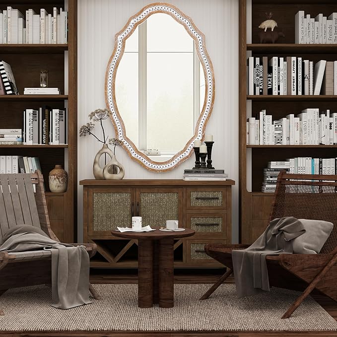24" x 35" Wooden Farmhouse Oval Mirror for Wall Decor, Living Room, Bedroom, Bathroom Rustic Decorative Mirror for Entryway - Vertical or Horizontal Hanging