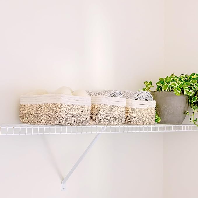 NaturalCozy 11.8"x8"x4.5” Storage Baskets for Shelves 3 Pack | Cotton Rope Woven Small Baskets for Organizing | Small Storage Bins for Nursery, Bathroom, Closet, Cube Shelf, Decorative, Gift Basket