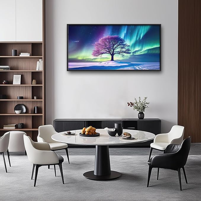 Tree of life Large Framed Wall Art Oversized Aurora Polar Lights Pictures Wall Decor Purple Aurora Polaris Canvas Print Painting Aesthetic Modern Artwork for Living Room Bedroom Office Bathroom Home Decor 60L"x30W"