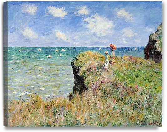 DECORARTS - The Cliff Walk At Pourville, Claude Monet Art Reproduction. Giclee Canvas Prints Wall Art for Home Decor 30x24