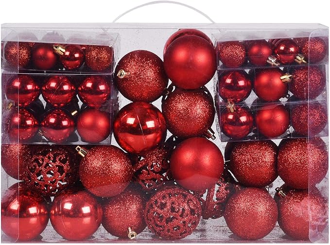 Christmas Balls Tree Ornaments, Shatterproof Christmas Decorations Set with Reusable Hand-held Gift Package for Holiday Xmas Tree Decor (100, Red)