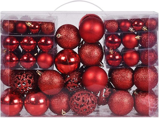 Christmas Balls Tree Ornaments, Shatterproof Christmas Decorations Set with Reusable Hand-held Gift Package for Holiday Xmas Tree Decor (100, Red)