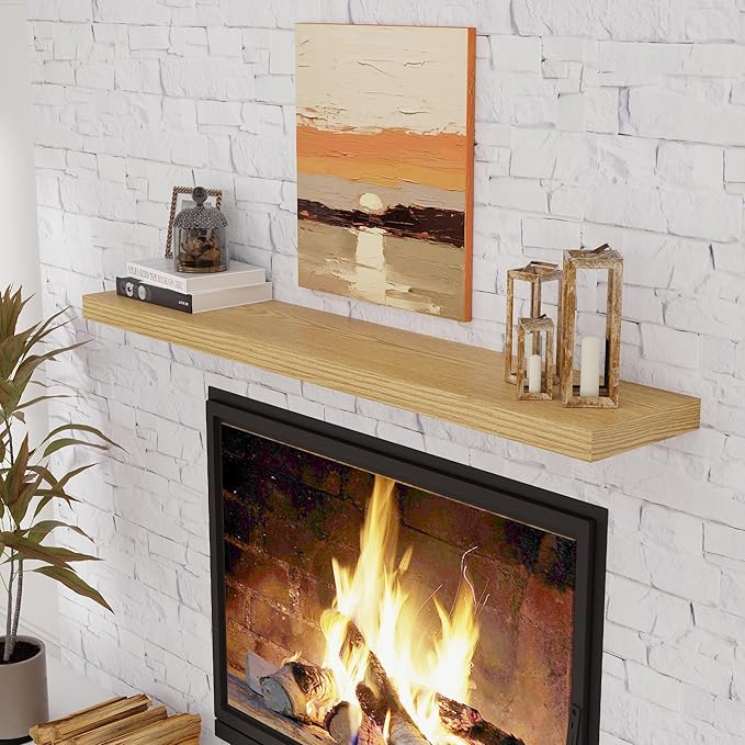 Floating Shelves 55 Inch Long, 55"W x 9.3"D Wall Shelf Invisible Bracket, 9.3 Inch Deep Floating Shelf for Wall, Rustic Wooden Shelves for Living Room, Kitchem, Bedroom, Oak Color, Set of 1