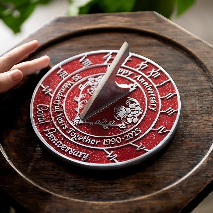 Anniversary Sundial Gift for 35th Coral Wedding Anniversary in 2024 - Recycled Metal Home Decor Or Garden Present Idea - Handmade in UK for Him, Her Parents Or Couples 35 Year Celebration