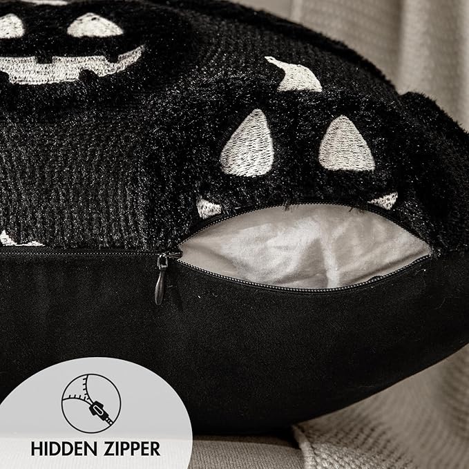 MIULEE Fall Halloween Throw Pillow Covers 18x18 Decorative Pumpkin Pattern Pillowcases Soft Plush Faux Wool Cushions for Home Patio Sofa Couch,Black