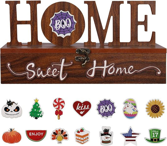 Interchangeable Home Sweet Home Sign, Wooden Seasonal Tabletop Plaque Decorations, for All Seasonal Desktop House Living Room Indoor Decor.