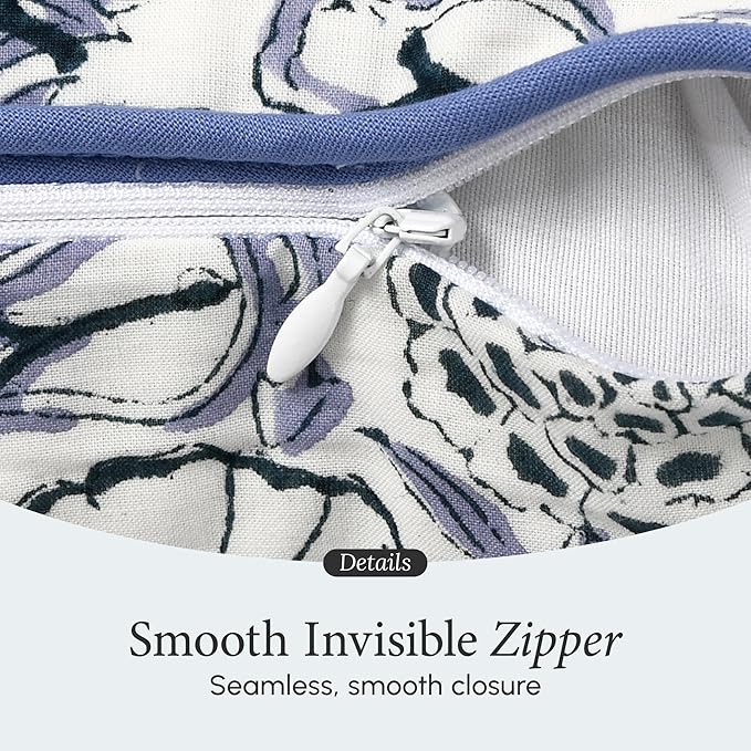 CPC 100% Cotton Throw Pillow Covers 24x24 Inch, Set of 2 Blue Block Print Pattern Couch Pillow, Cute Boho Decorative Pillows for Living Room, Bedroom with Hidden Zipper- Indigo Blue