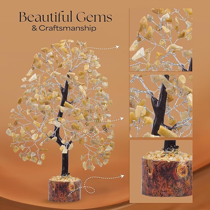 Yellow Aventurine Stone Money Tree | Tree of Life | Energy Healing Stones | Feng Shui Bonsai | Reiki Crystal Healing | Good Luck | Chakra Tree | Spiritual | Crystal Gifts | Office Home Decor