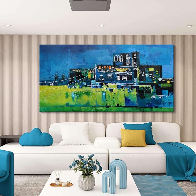 YDYSUNE Modern Abstract Wall Art for Living Room, Office & Bedroom Navy Blue City Wall Art Cityscape & Paintings for Bedroom Wall Art Pictures Wall Decor Artwork for Walls 29×58IN