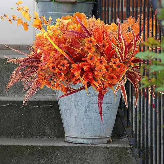 GTIDEA 19 Bundles Outdoors Artificial Fall Flowers Fake Fall Plants for Outdoor Fall Decor UV Resistant Faux Mum Plants Plastic Flowers Bushes for Outside Planter Porch Window Box Patio Home Decor