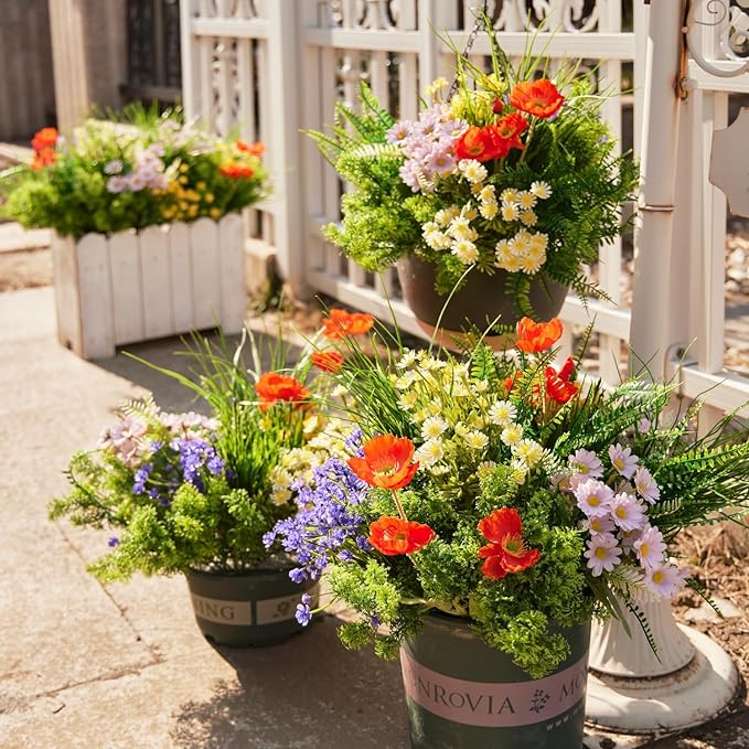 23Pcs Outdoor Artificial Boxwood UV Resistant Fake Stems Plants, Faux Plastic Greenery for Indoor Outside Hanging Plants Garden Porch Window Box Home Wedding Farmhouse Décor