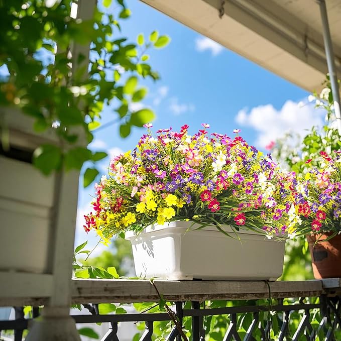 24 Bundles Artificial Faux Flowers Outdoor Plants for Autumn Summer Decoration,Fake Silk Realistic UV Resistant Colorful Daisy for Outside Home Porch Patio Balcony Yard Decor