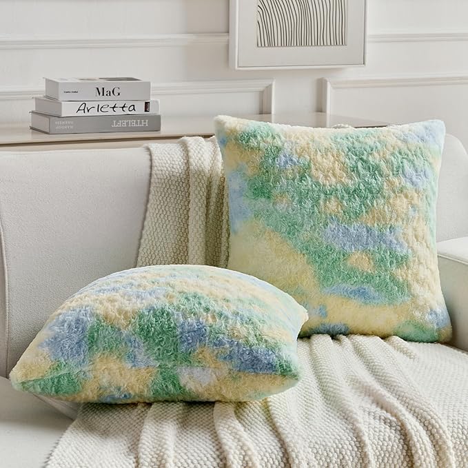 FUTEI Green Decorative Throw Pillow Covers 12x20 Inch Set of 2,Soft Cozy Colorful Rose Swirl Texture Pillowcase,Modern Home Decor for Couch Sofa Bed Living Room