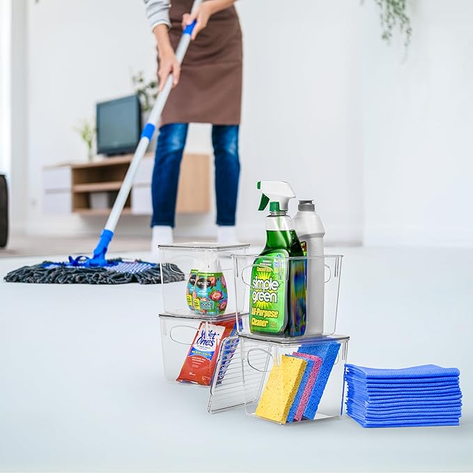 Sorbus Small Clear Plastic Storage Bins with Lids, Clear Stackable Storage Bins, Laundry Room Organizer Bins, Office, Classroom, Playroom, Bathroom, Laundry Room Organization and Storage (4 Pack)