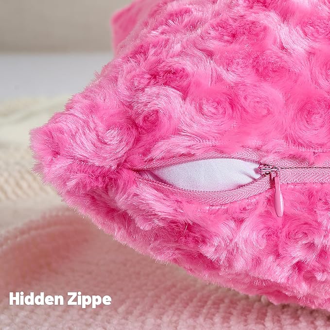 FUTEI Hot Pink Decorative Throw Pillow Covers 12x20 Inch Set of 2,Soft Solid Rose Textured Lumbar Pillow Case,Modern Home Decor for Couch Sofa Bed Living Room