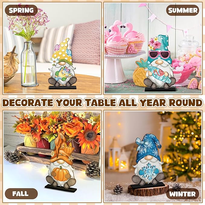 Blulu Interchangeable Wooden Gnome Decor DIY Holiday Seasonal Fall Gnomes Halloween Tiered Tray Decoration with Magnet Pieces Halloween Welcome Sign for Holiday Decorations(Retro Watercolor)