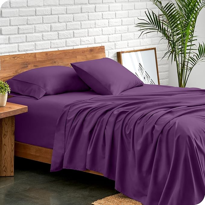 Bare Home Twin Sheet Set - 1800 Ultra-Soft Microfiber Twin Bed Sheets - Double Brushed - Deep Pockets - Easy Fit - Extra Soft - 3 Piece Set - Bedding Sheets & Pillowcases (Twin, Plum)