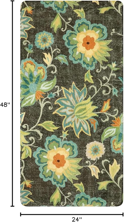 Lahome Floral Washable Entryway Rug - 2x4 Non-Slip Low-Pile Hallway Runner Soft Throw Kitchen Mat Bath Rug Green Paisley Print Indoor Carpet for Laundry Living Room Entrance