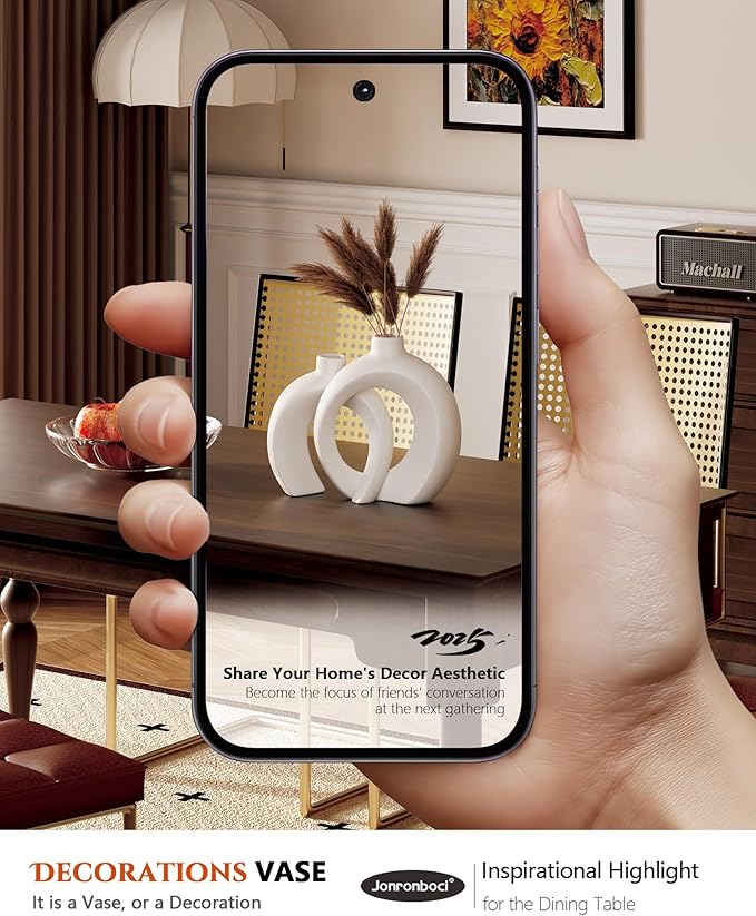 7.2″Hx8.9″H Donut Shape Decorative Vase Set of 2, Ceramic, Modern Minimalism Styles, Flowers or Plant Table Vases for Home Decor Living Room Shelf Entry Console Mantle Dining Centerpiece (Matte White)