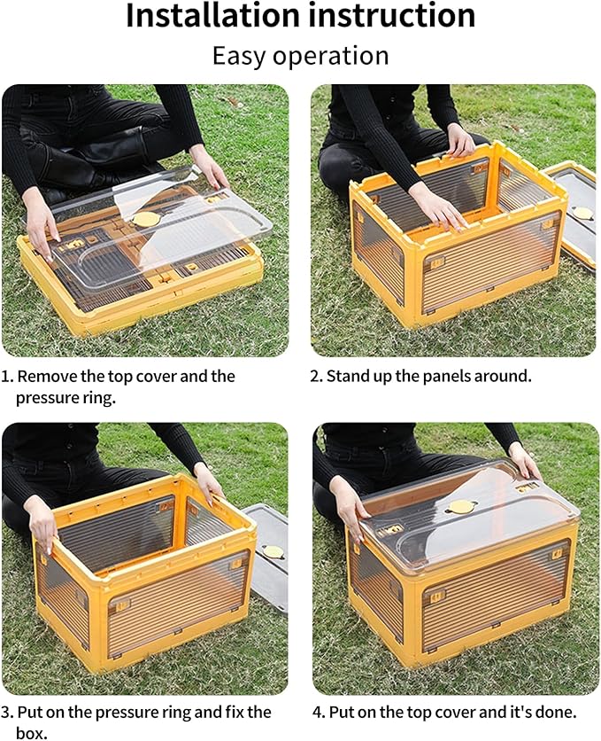 50 Liters Stackable Storage Bins, Closet Organizers with Lid, Wheels, Drawers, Foldable Collapsible Box for Clothes and Camping Out Doors Bins, Green