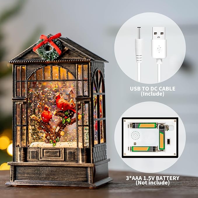 Christmas Snow Globes Cardinal Music Water Lantern Holiday Decorations Gifts for Family Children or Friends