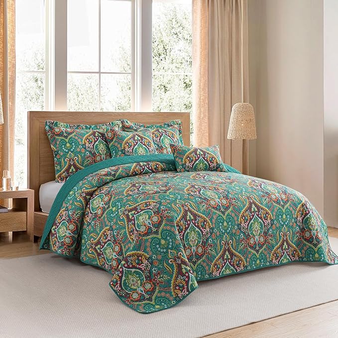 VAPUTAR Cotton Bedspreads Queen Size with Floral Pattern, 3 Pieces Soft Lightweight Reversible Quilted Bedspread Coverlet(90*98 inch), Farmhouse Style Queen Quilt Bedding Set Suitable for All Season