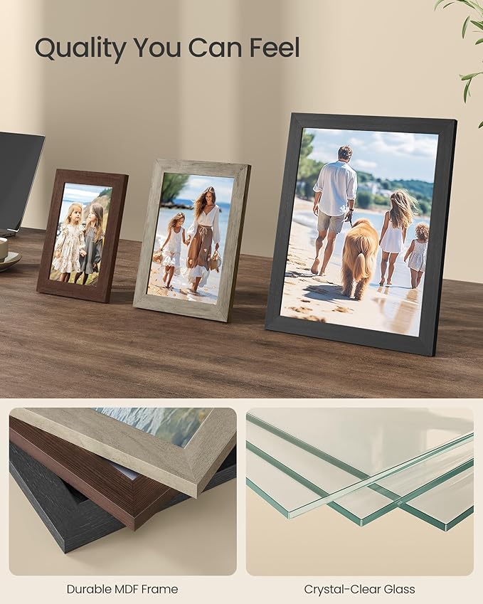 SONGMICS Picture Frames, Collage Picture Frames Set of 10, Two 8x10, Four 5x7, Four 4x6, Photo Frame for Wall Gallery Decor, Table Display, Glass, Maroon Brown, Heather Greige, Ash Black URPF010K03