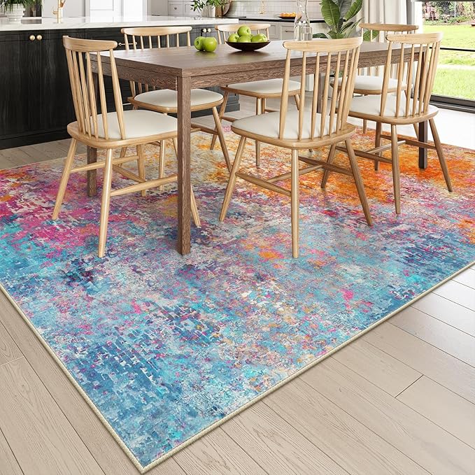 Lahome Modern Abstract Washable Living Room Rug, Colorful 8x10 Area Rugs for Bedroom Girls Kids Non Slip Low Pile, Large Soft Indoor Accent Carpet for Dining Room Table Home Decor