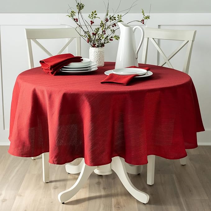 Benson Mills Cameron Textured Fabric Table Cloth, for Everyday, Parties, Holiday, Winter, and Christmas Tablecloth (70" Round, Millennium Red)