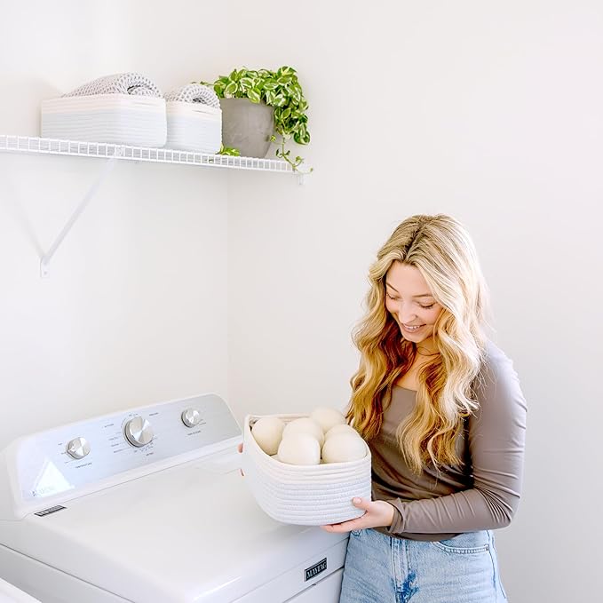 NaturalCozy 11.8"x8"x4.5” Rectangle Storage Baskets for Shelves 3 Pack | Cotton Rope Woven Small Baskets for Organizing | Small Storage Bins for Nursery, Bathroom, Closet, Shelf, Decorative, Gift